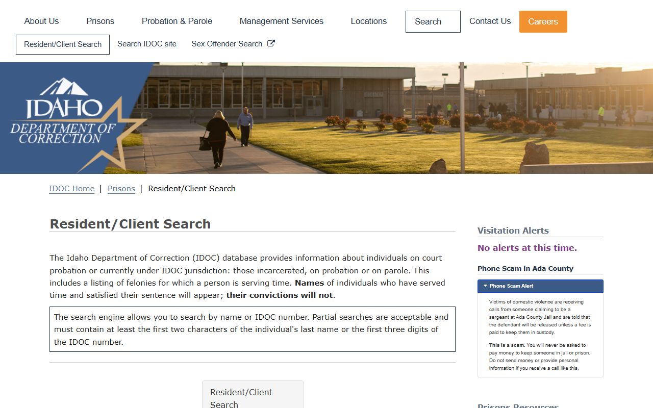 Butte County inmate population IDOC resident client search form